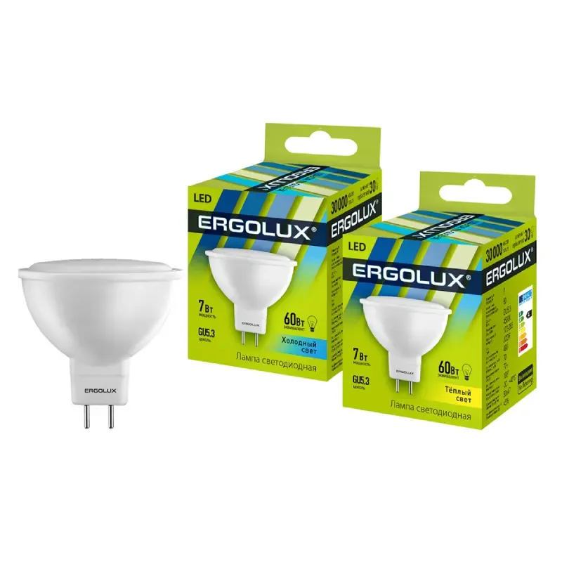 Эл. лампа светодиодная Ergolux JCDR GU5.3/4500K/7Вт, Холодный