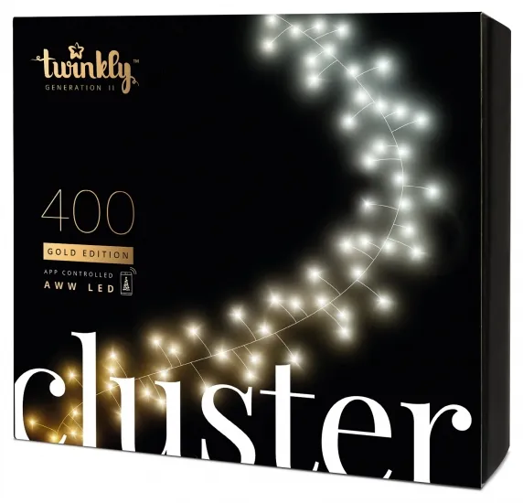 Гирлянда Twinkly Cluster AWW 400, 6 meter long, Gen II, IP44, black wire