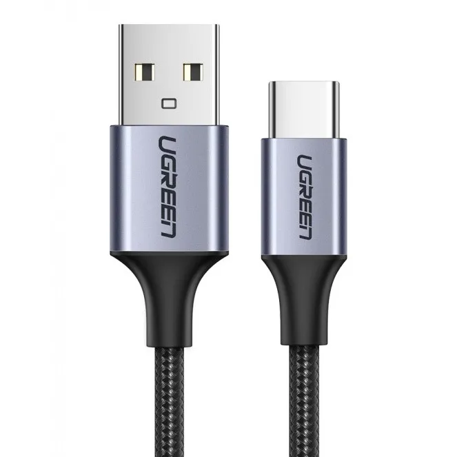 Адаптер - кабель UGREEN 60128 USB-A 2.0 to USB-C Cable Nickel Plating Aluminum Braid 2m (Black)