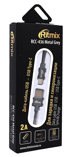Кабель USB Type A-C Ritmix RCC-436 Metal Grey