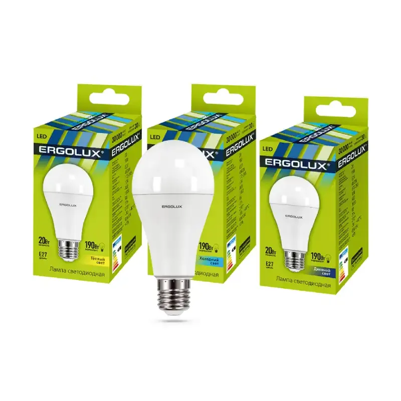 Эл. лампа светодиодная Ergolux LED-A65-20W-E27-3K, Тёплый