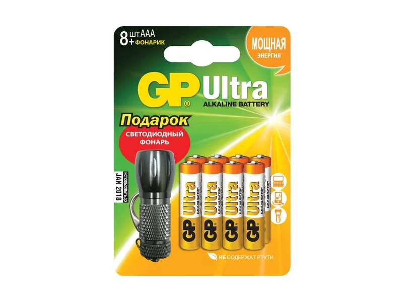 Элемент питания LR03-AAA GP Alkaline ULTRA 24AU/FT-CR8 + ФОНАРИК