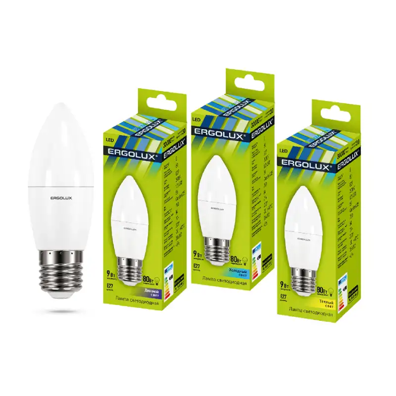 Эл. лампа светодиодная Ergolux LED-C35-9W-E27-4K, Холодный