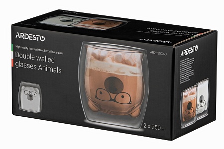 Набор чашек Ardesto Animals с двойными стенками, 250 мл, 2 шт, боросиликатное стекло AR2625GAS