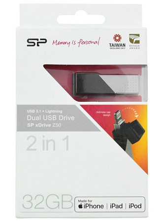 USB флешка 32GB Silicon Power xDrive Z50 SP032GBLU3Z50V1S USB 3.1 + Lightning black