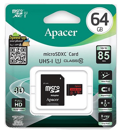 Карта памяти Apacer 64GB AP64GMCSX10U5-R