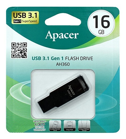 USB флешка 16GB Apacer AH360 AP16GAH360A-1 black nickel