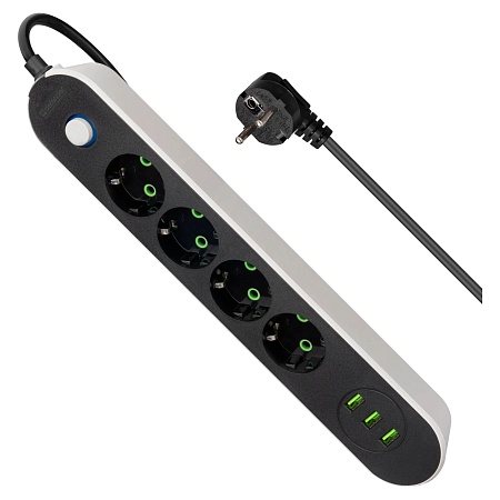 Удлинитель Defender R210 3 м 4 розетки 3xUSB черный