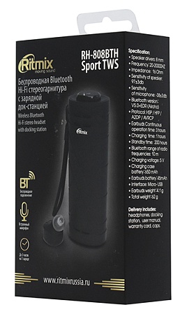 Bluetooth Гарнитура Ritmix RH-808 BTH Sport TWS black