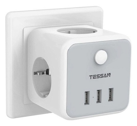 Сетевой фильтр + зарядка Tessan TS-301-DE Grey