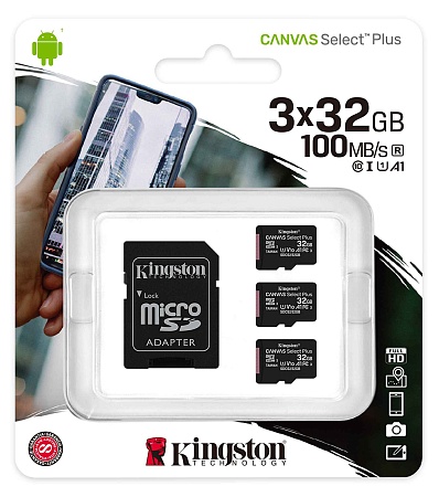 Карта памяти microSDHC 32GB Kingston Canvas Select Plus SDCS2/32GB-3P1A