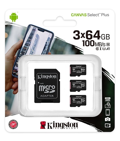Карта памяти microSDHC 64GB Kingston Canvas Select Plus SDCS2/64GB-3P1A