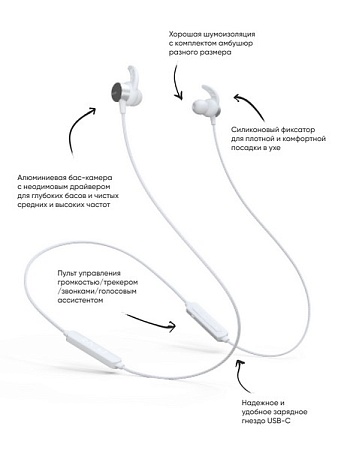 Наушники-вкладыши беспроводные ELARI BeatCord белый