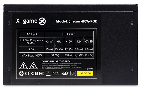 Блок питания X-Game Shadow 400W-RGB