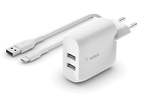 Сетевое ЗУ Belkin Home Charger 24W DUAL USB 2.4A, MicroUSB 1m, white
