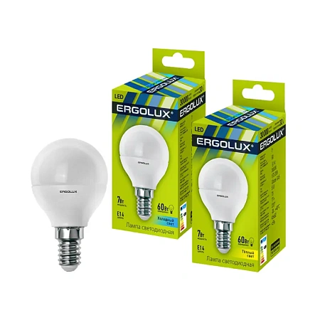 Эл. лампа светодиодная Ergolux LED-G45-7W-E14-3K, Тёплый