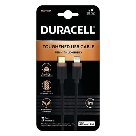 Интерфейсный кабель Duracell USB9012A USB-C to Lightning Черный Интерфейсный кабель Duracell USB9012A USB-C to Lightning Черный