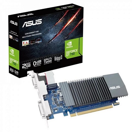 Видеокарта ASUS GeForce GT730 2Gb 64bit GDDR5 902/1605 DVI HDMI HDCP PCI-E GT730-SL-2GD5-BRK-E