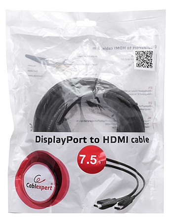 Кабель DisplayPort - HDMI Cablexpert CC-DP-HDMI-7.5M, 7.5м, OEM