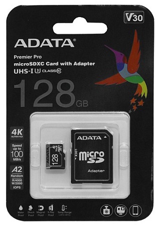 Карта памяти microSDXC 128GB ADATA AUSDX128GUI3V30SA2-RA1