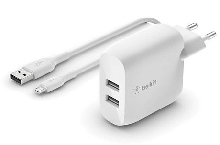Сетевое ЗУ Belkin Home Charger 24W DUAL USB 2.4A, USB-C 1m, white