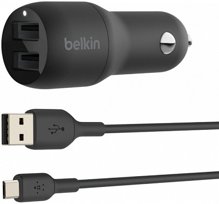 Автомобильное ЗУ Belkin Car Charger 24W Dual USB-A, USB-A - MicroUSB, 1m, black