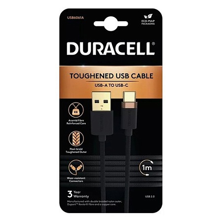 Интерфейсный кабель Duracell USB6061A USB-A to USB-C Черный