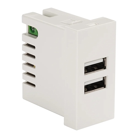 Модуль USB-зарядки 2 порта USB-A 2.1A/5V 45x22.5 белый Модуль USB-зарядки 2 порта USB-A 2.1A/5V 45x22.5 белый