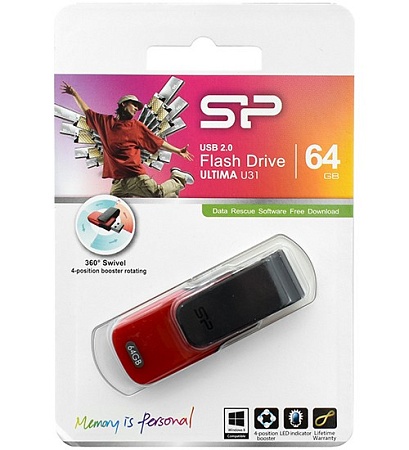 USB флешка 64GB Silicon Power Ultima U31 SP064GBUF2U31V1R USB 2.0 black-red