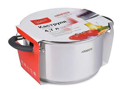 Кастрюля Ardesto Gemini Salerno, стеклянная крышка, 4.7 л,  серые ручки с силиконом,нержавеющая сталь AR1947CS