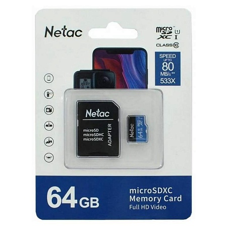 Карта памяти MicroSD 64GB Netac P500 Standart NT02P500STN-064G-R