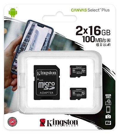 Карта памяти microSDHC 16GB Kingston Canvas Select Plus SDCS2/16GB-2P1A