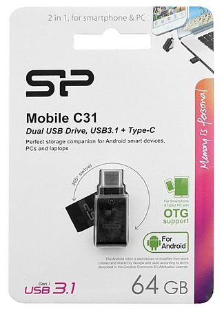 USB флешка 64GB Silicon Power Mobile C31 SP064GBUC3C31V1K black