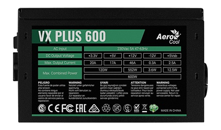 Блок питания Aerocool VX-600 PLUS 600W