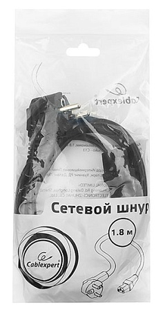Кабель питания, Cablexpert PC-186-1-1.8M, 1.8м, Черный