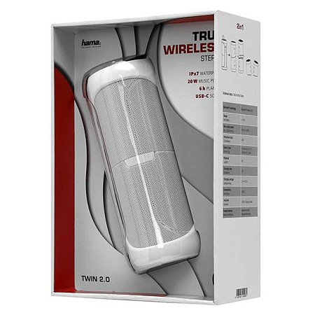 Акустическая система Hama Twin 2.0 white Акустическая система Hama Twin 2.0 white