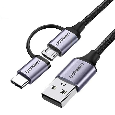 Кабель UGREEN US177 USB-A to Micro USB + USB Type-C Cable 1m (Black)