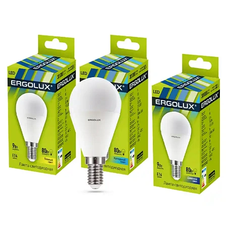 Эл. лампа светодиодная Ergolux G45/3000K/E14/9Вт, Тёплый