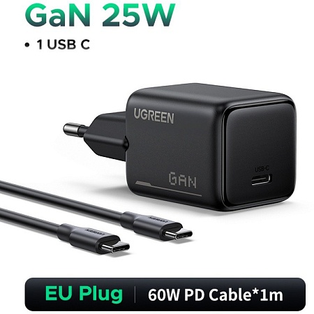 Зарядное устройство на 1C 25W QC4.0/PD3.0 Gan N кабель 60W 1m X517 (75103) UGREEN Зарядное устройство на 1C 25W QC4.0/PD3.0 Gan N кабель 60W 1m X517 (75103) UGREEN
