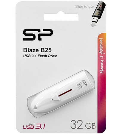 USB флешка 32GB Silicon Power Blaze B25 SP032GBUF3B25V1W USB 3.1 white