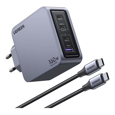 Зарядное устройство Ugreen X763 Nexode Pro 160W 4-Port GaN Fast Charger Set EU 25877 Зарядное устройство Ugreen X763 Nexode Pro 160W 4-Port GaN Fast Charger Set EU 25877