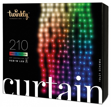 Гирлянда Twinkly Smart LED Light Set Curtain RGBW 210, Gen II, IP44, 1.45м*2.1м, cable transparent
