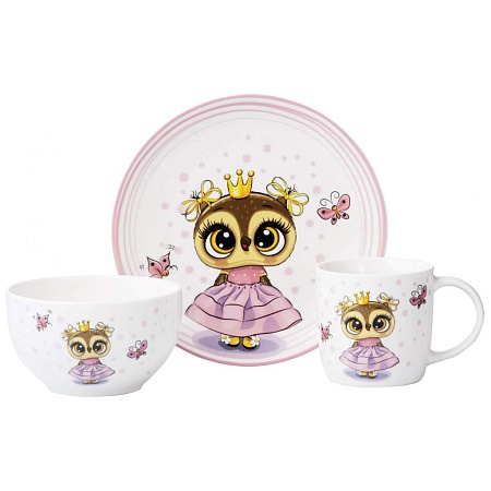 Набор детской посуды Ardesto Princess owl 3 пр., фарфор AR3453OS