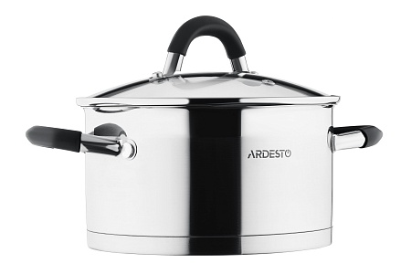 Набор посуды Ardesto Gemini Monza со сливом, 6 пред., ручки с серым силиконом, нержавеющая сталь AR1906GS