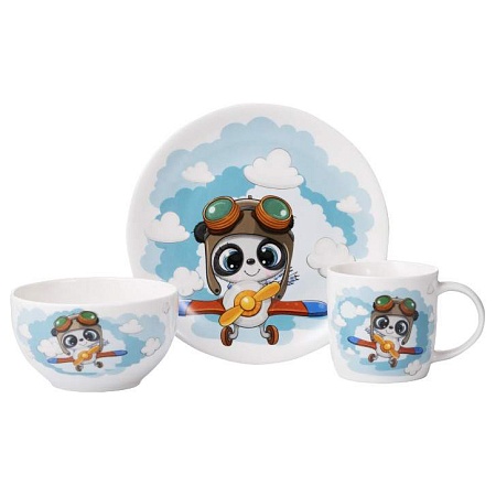 Набор детской посуды Ardesto Panda pilot 3 пр., фарфор AR3451PS