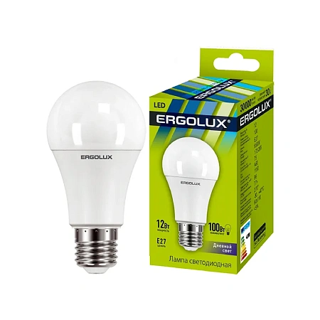 Эл. лампа светодиодная Ergolux LED-A60-12W-E27-6K, Дневной