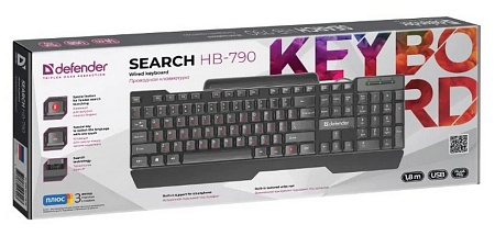 Клавиатура проводная Defender Search HB-790 RU черный