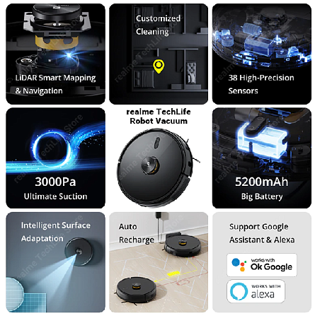 Робот пылесос Realme TechLife Robot Vacuum Black
