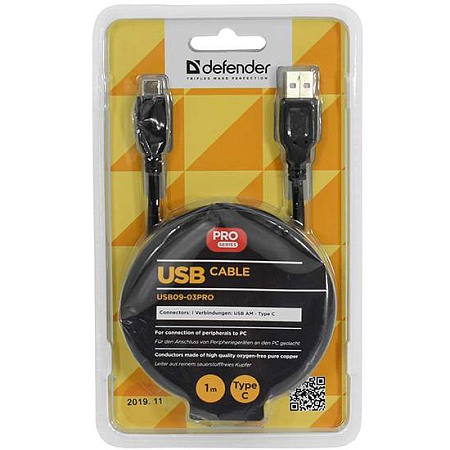 Кабель USB Type A - Type C 1.0м Defender USB09-03 PRO USB 2.0 (87492)