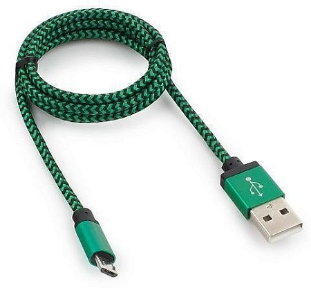 Кабель USB 2.0 Cablexpert CC-mUSB2gn1m, USB-MicroUSB, 1м, нейлоновая оплетка, алюминиевые разъемы, зеленый